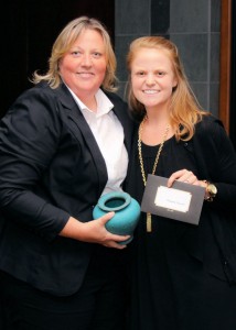 Christina Schoerner, a registered dietitian and health coach at Tanner, with Bridgette Stewart, coordinator for the health and community wellness program at the University of West Georgia. Stewart won Get Healthy, Live Well’s It Takes a Village Award.